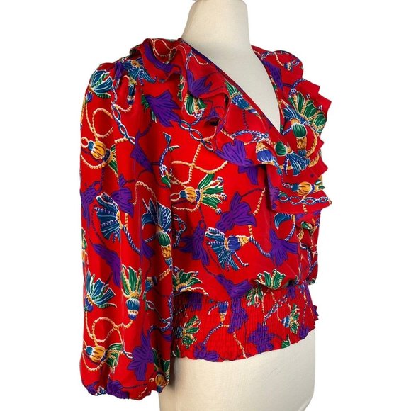 Vintage 80s Susan Tudor Women's red Ruffled Crop puff sleeve size M - Picture 12 of 12